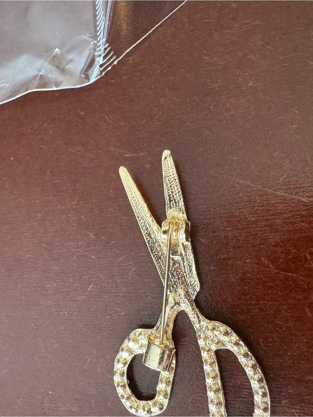Gold Rhinestone Scissors Brooch - Picture 6 of 7